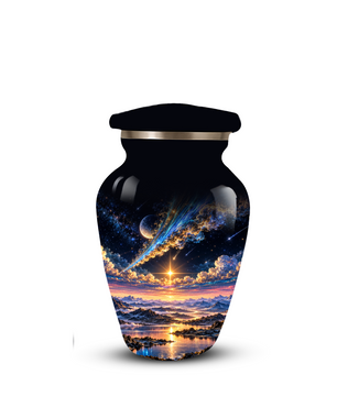 Personalized Adult Cremation Urn for Ashes, Custom Memorial Urn, Galaxy and Mountain Sunset Design