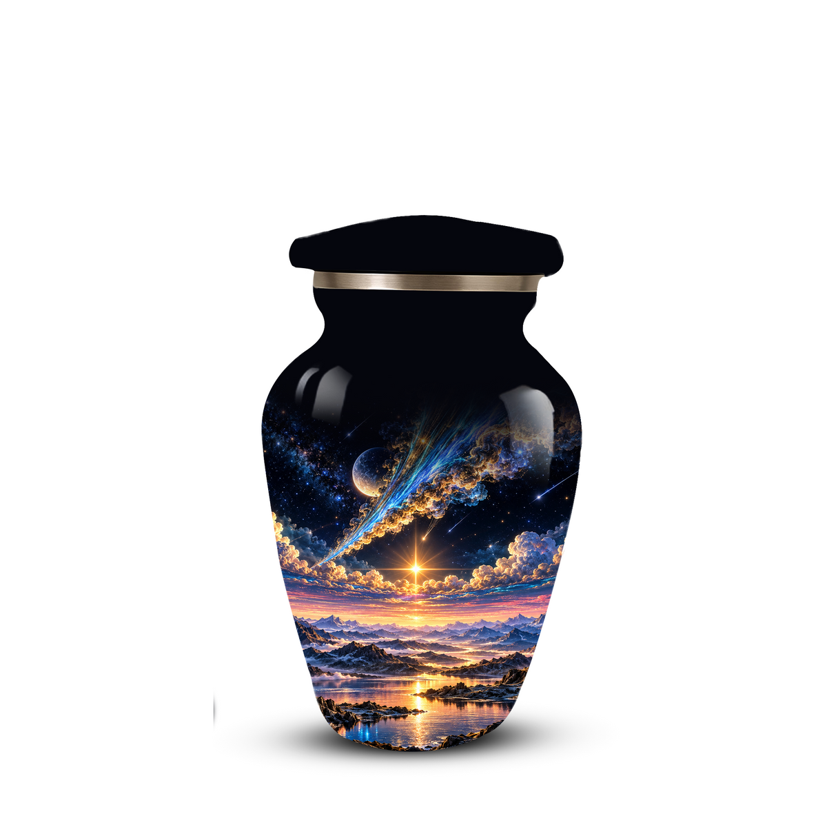 Personalized Adult Cremation Urn for Ashes, Custom Memorial Urn, Galaxy and Mountain Sunset Design