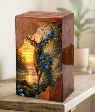 Deer Wooden Cremation Urn – Nature Memorial Urn for Human Ashes