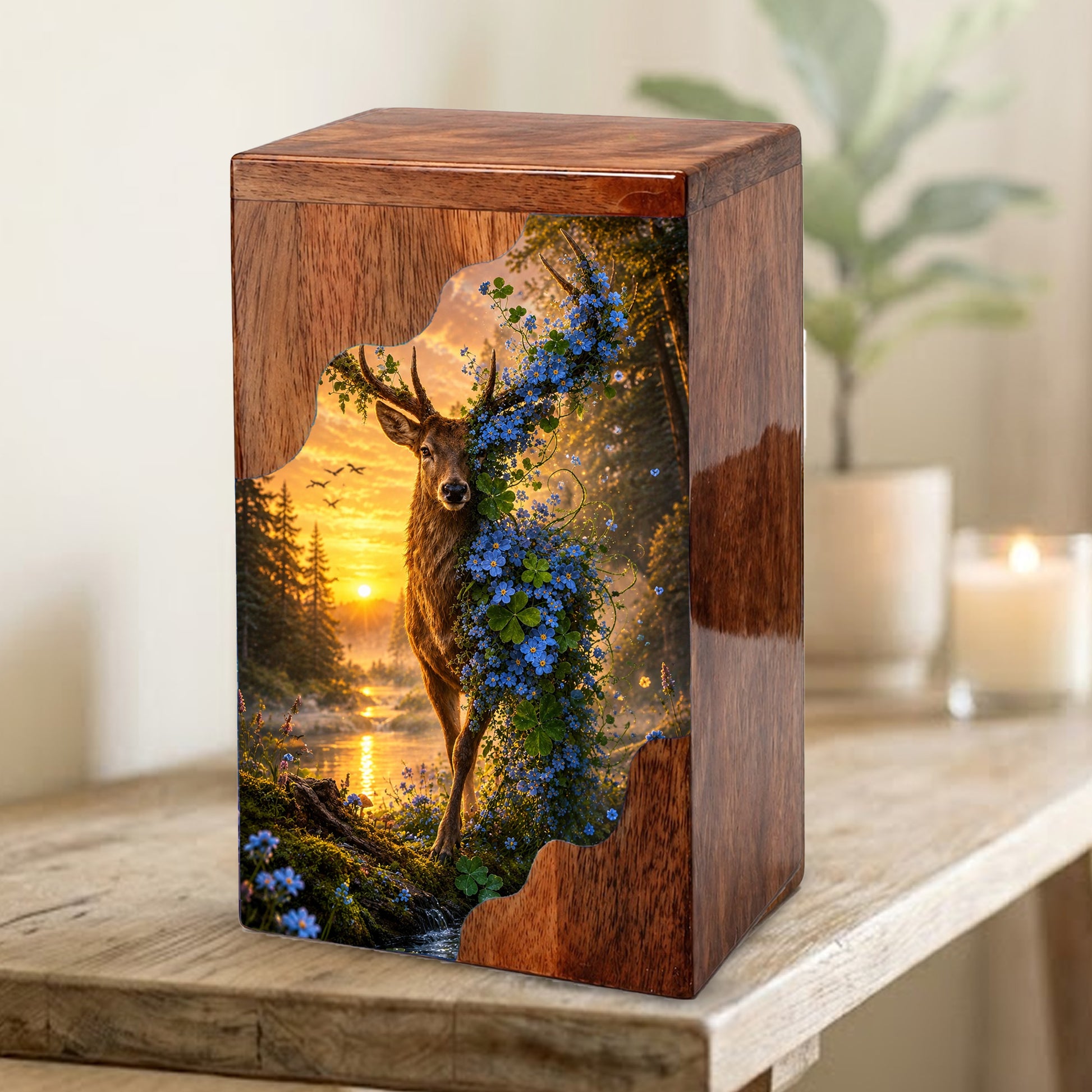 Deer Wooden Cremation Urn – Nature Memorial Urn for Human Ashes
