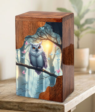 Wooden Cremation Urn – Owl Memorial Urn | Custom Wooden Memorial Urn for Adult Ashes