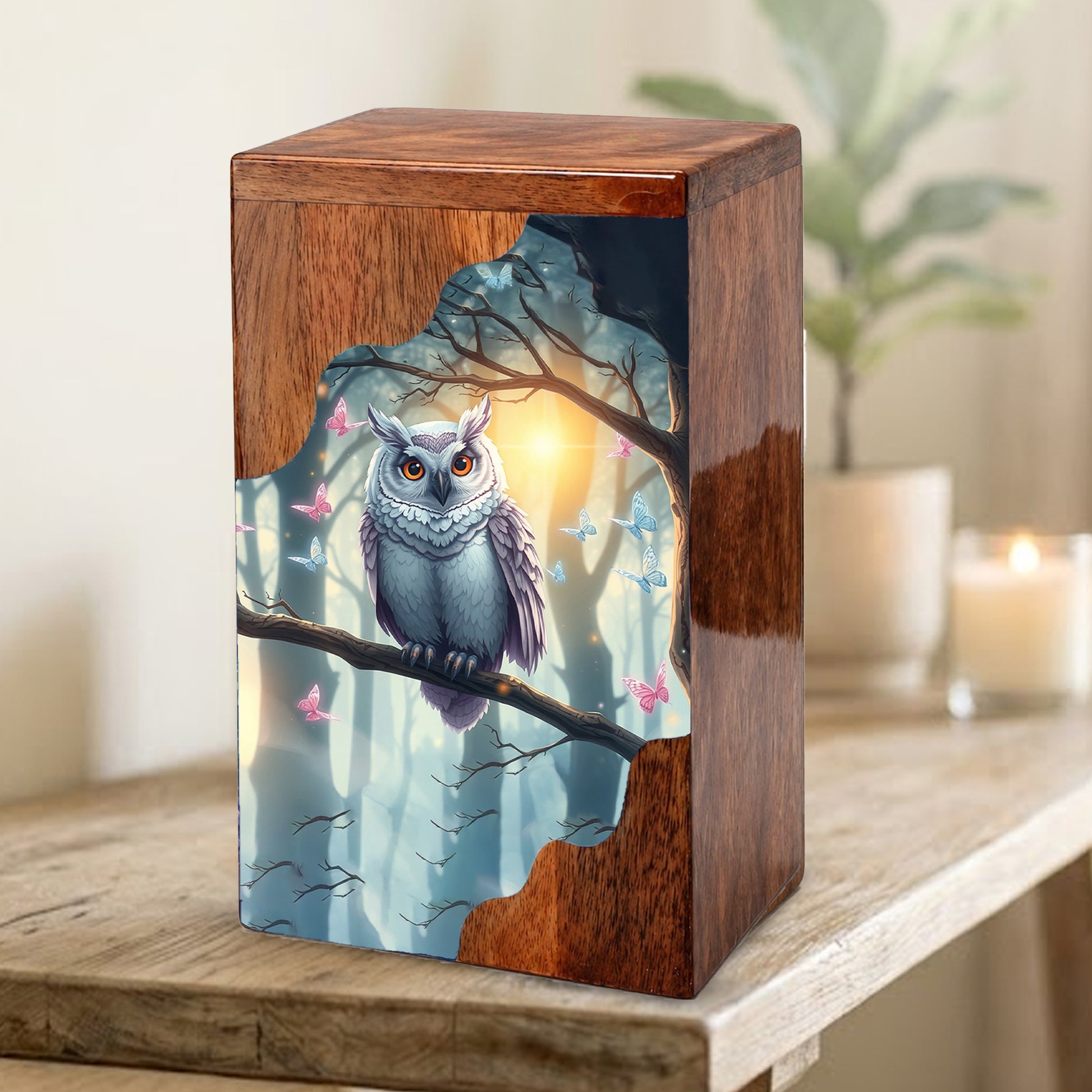 Wooden Cremation Urn – Owl Memorial Urn | Custom Wooden Memorial Urn for Adult Ashes
