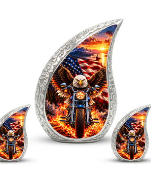 Patriotic Eagle Motorcycle Urn for Human Ashes, American Flag Adult Cremation Urn