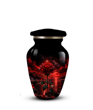 Red Rose Cremation Urn – Romantic Memorial Adult Urn for Ashes with Sunset Design