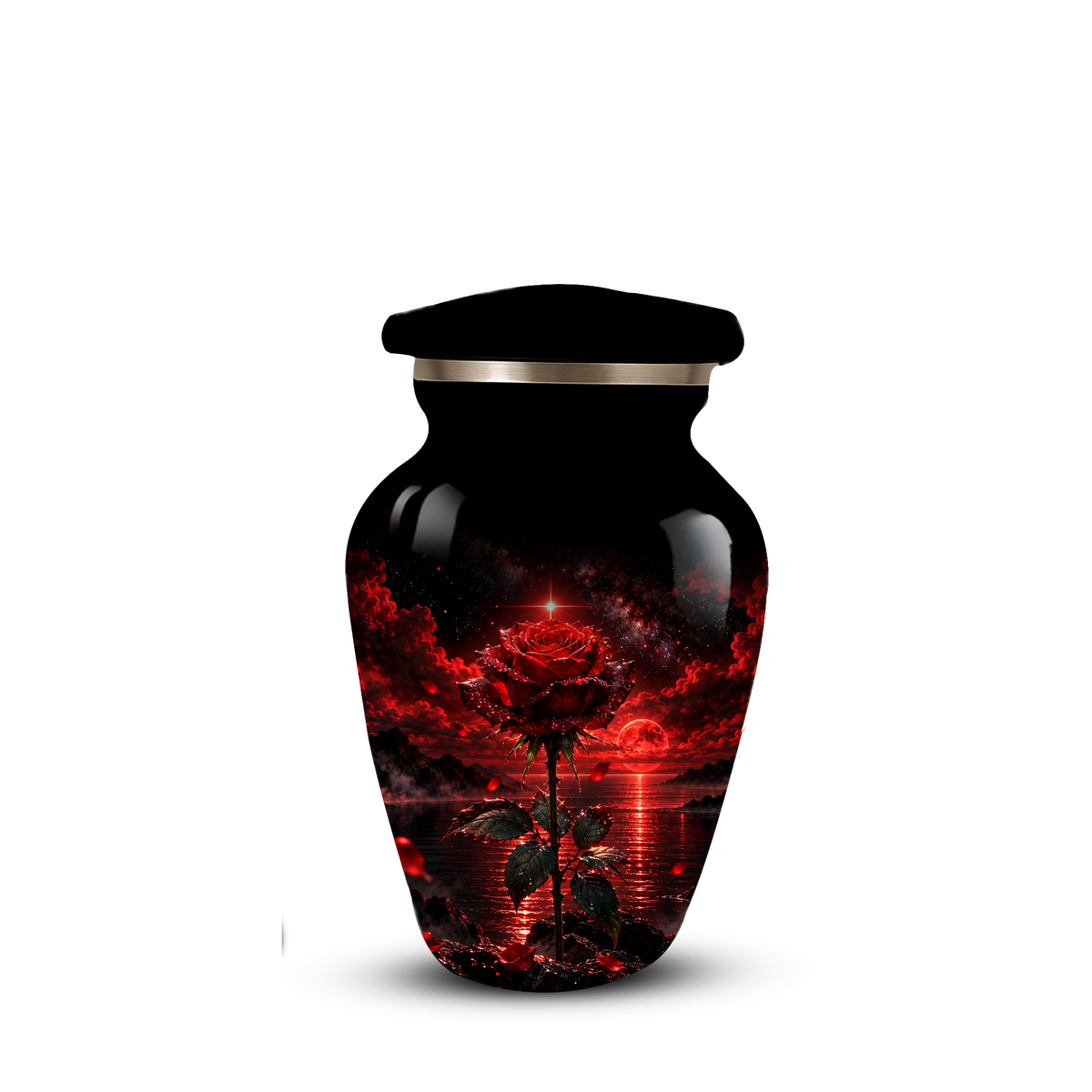 Red Rose Cremation Urn – Romantic Memorial Adult Urn for Ashes with Sunset Design