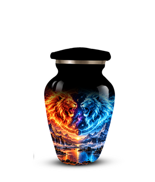 Personalized Adult Cremation Urn for Ashes, Fire and Ice Twin Lion Memorial Urn