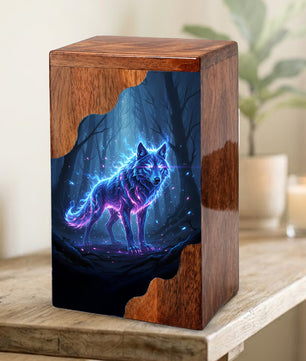 Wooden Cremation Urn – Spirit Wolf Memorial Urn | Custom Wooden Memorial Urn for Dad