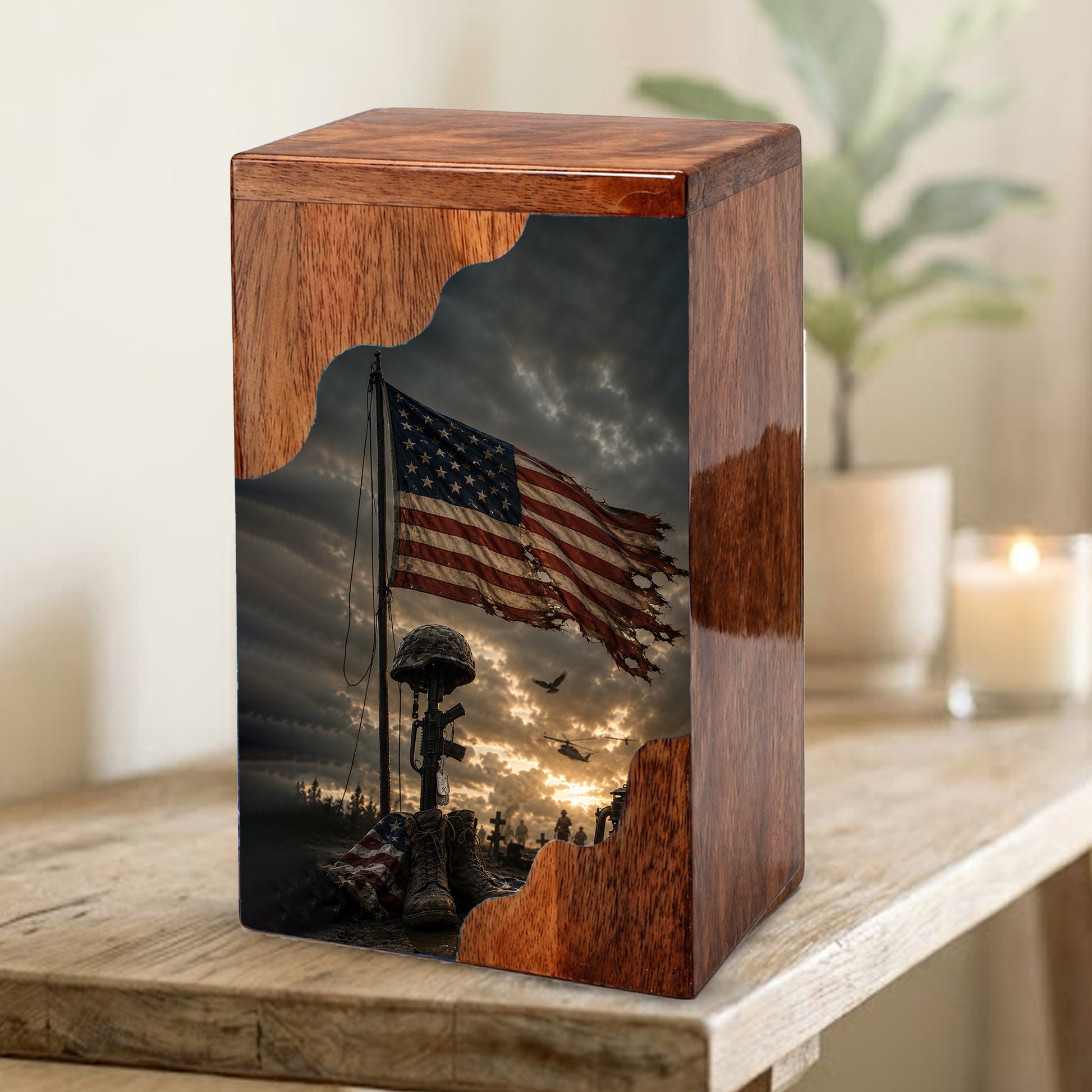 Military Wooden Cremation Urn for Human Ashes