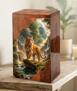 Personalised Urns for Dad, Wooden Cremation Urn for Human Ashes, Tiger Memorial Urn