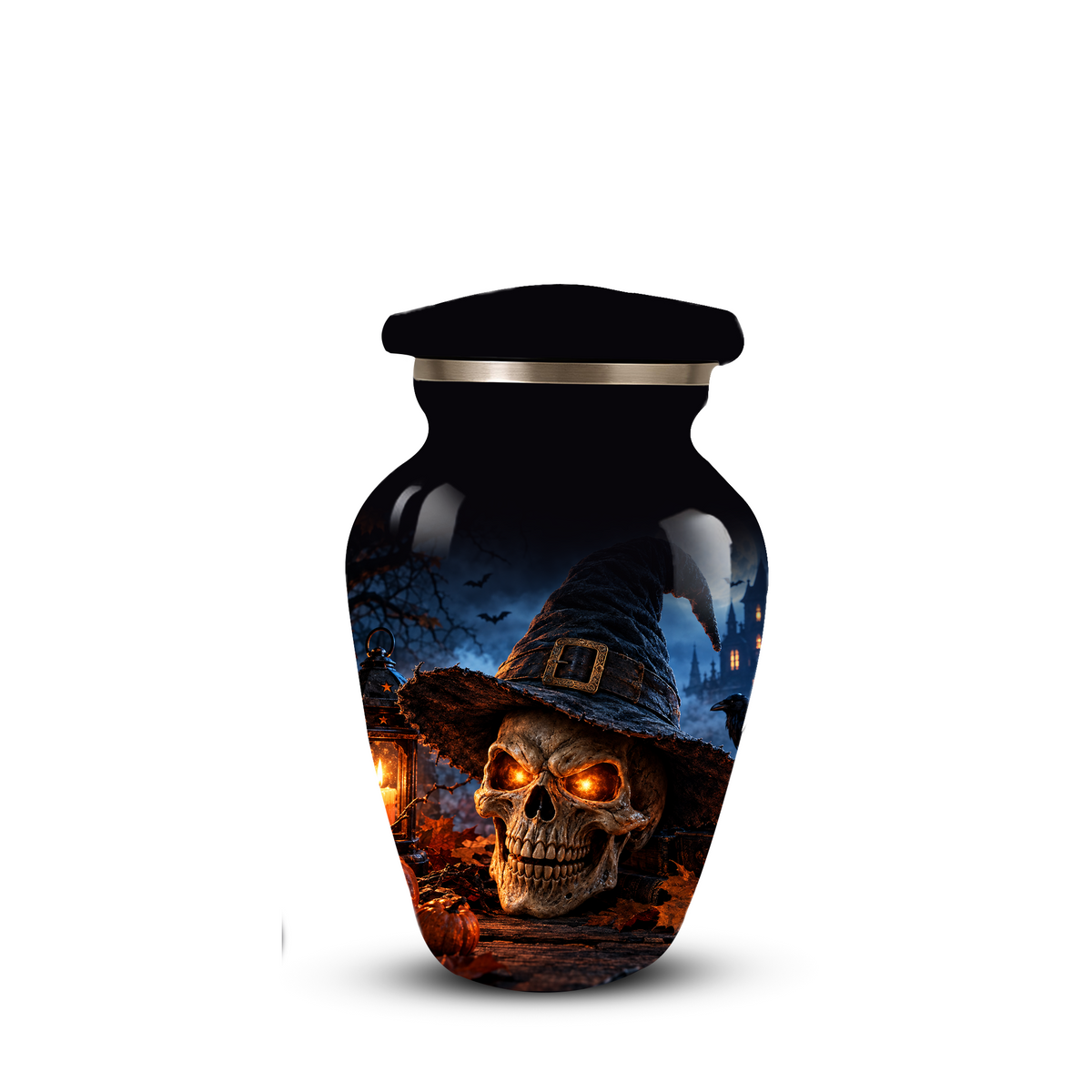 Halloween Skull Adult Urn for Ashes – Gothic Witch Hat Cremation Urn for Adults