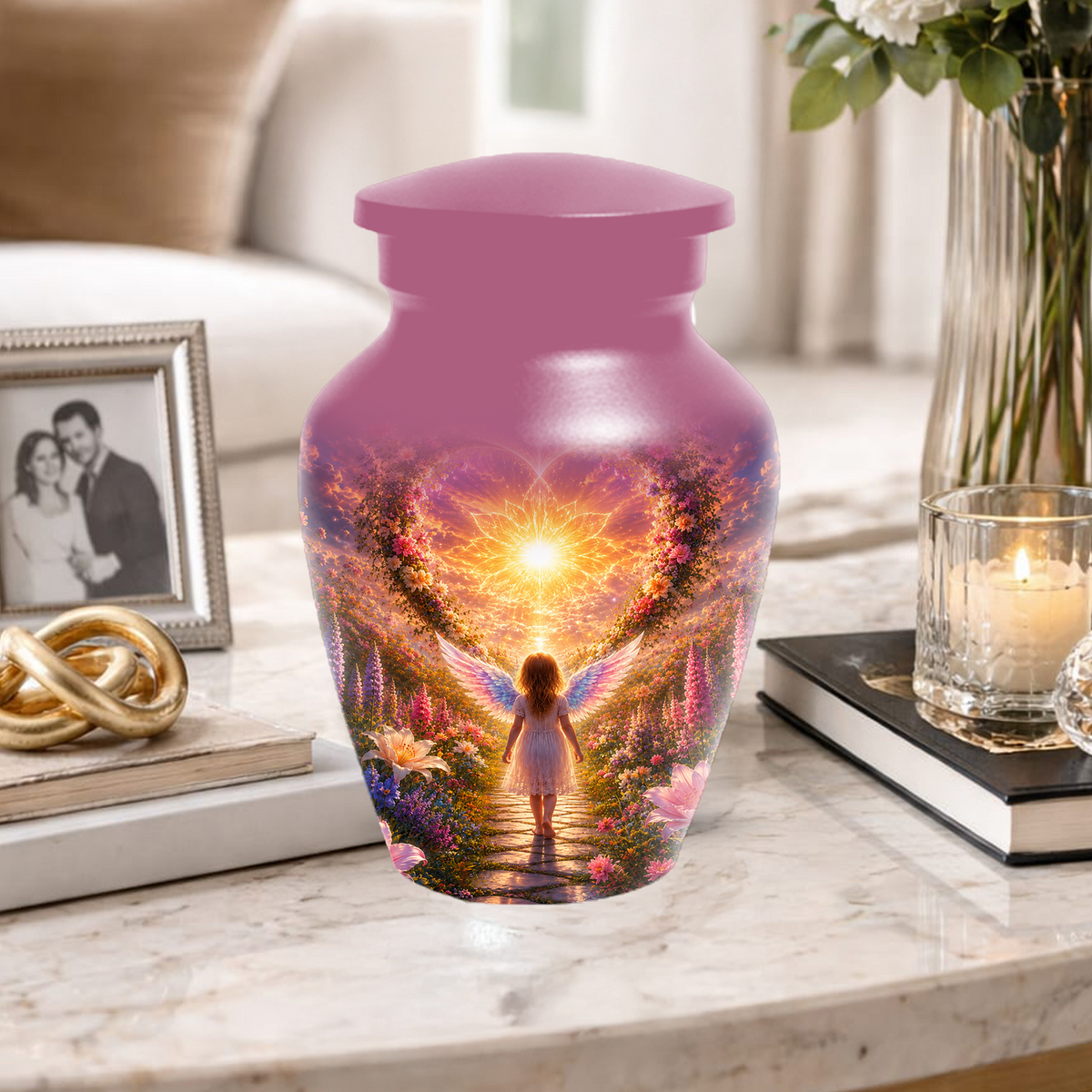Angel Wing Cremation Urn for Mom - Heavenly Garden memorial urn for Women