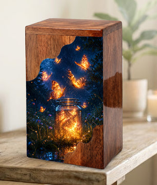 Butterfly Wooden Cremation Urn – Glowing Butterfly Memory Jar Memorial Urn for Human Ashes