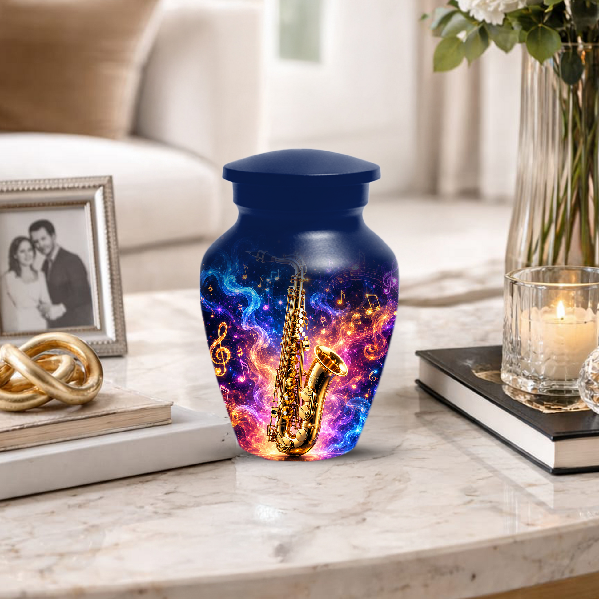 Saxophone Cremation Urn for Dad & Mom, Personalized Music Memorial Urn for Human Ashes
