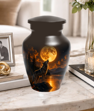 Wolf Cremation Urn for Dad - Mountain Lake Memorial Large Keepsake Urns