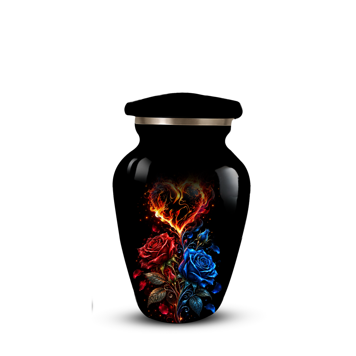 Red & Blue Rose Heart Cremation Urn for Ashes | Personalized Adult Memorial Urn