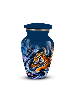 Blue Dragon and Tiger Cremation Urn for Adult Ashes, Fantasy Animal Memorial Urn