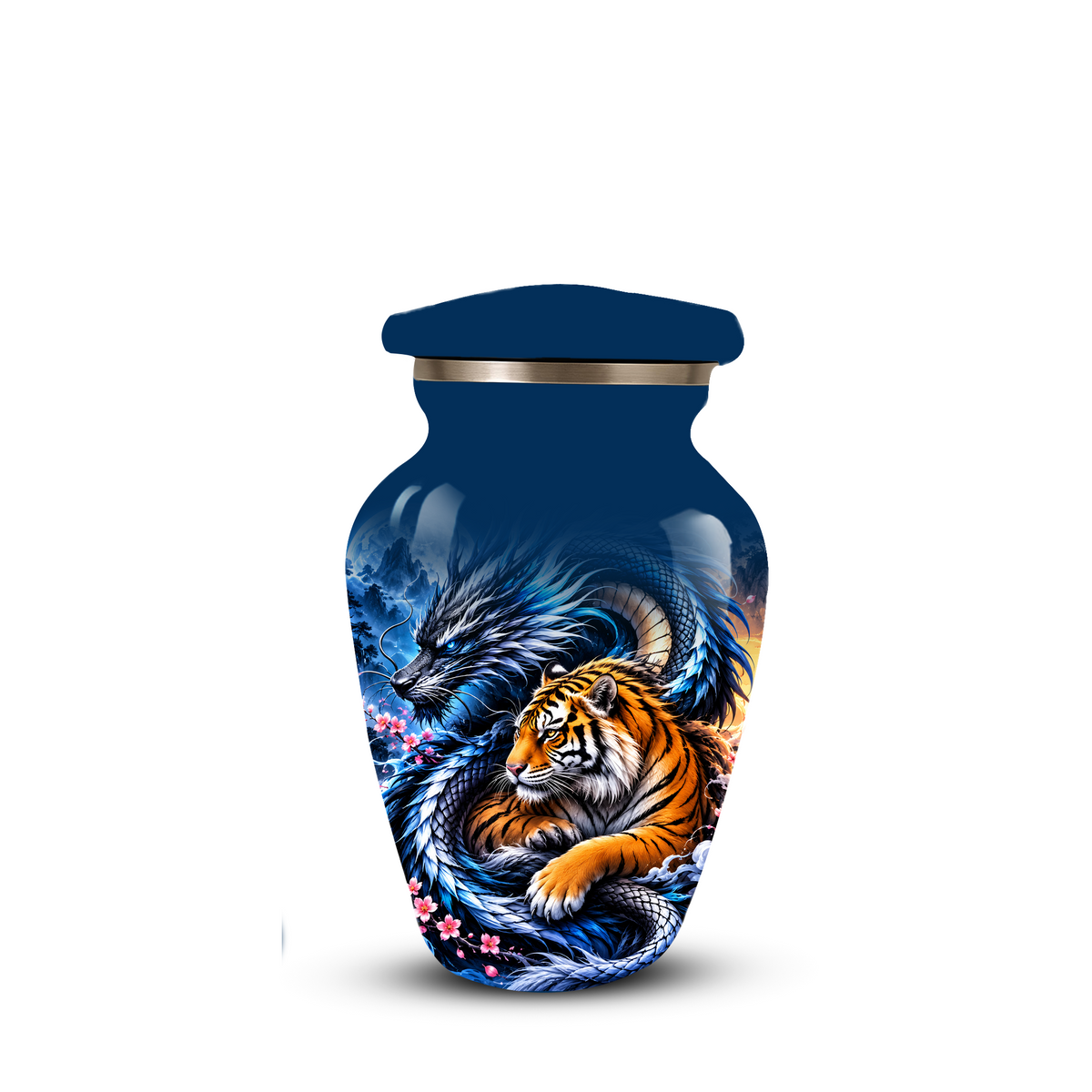 Blue Dragon and Tiger Cremation Urn for Adult Ashes, Fantasy Animal Memorial Urn