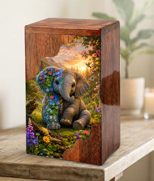 Wooden Cremation Urn for Human Ashes, Elephant Memorial Urn
