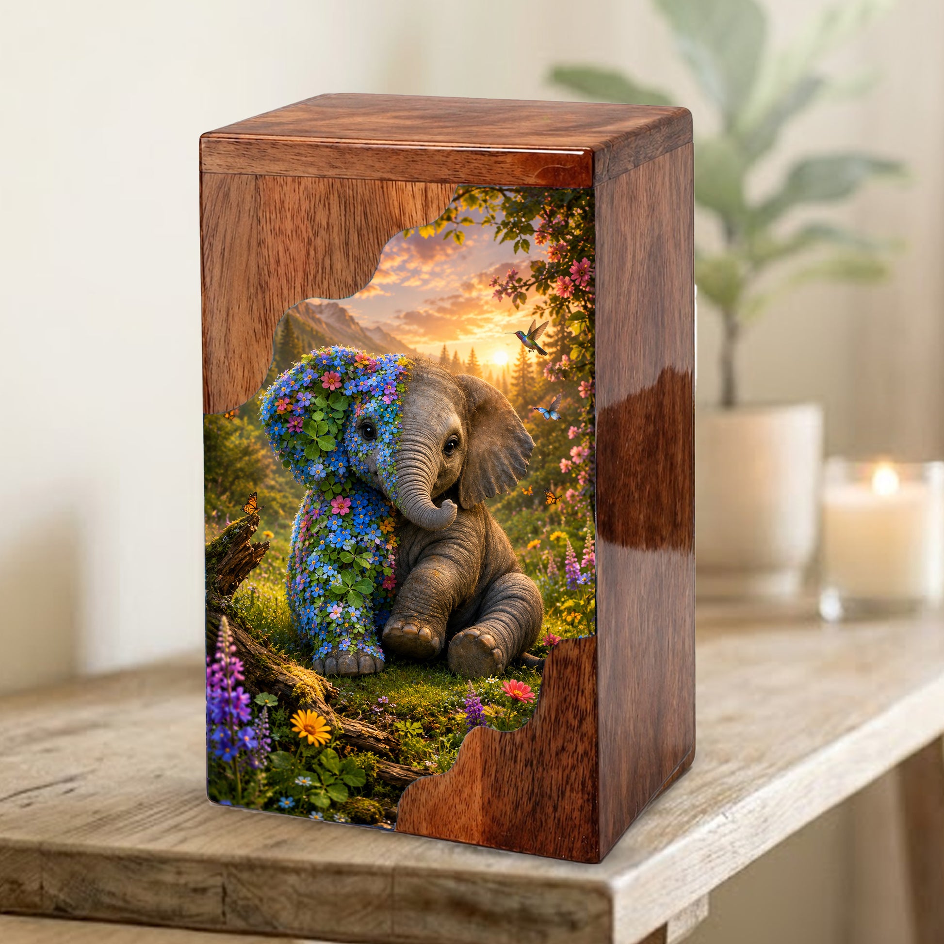 Wooden Cremation Urn for Human Ashes, Elephant Memorial Urn