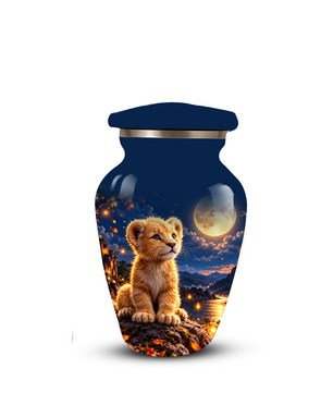 Personalized Adult Cremation Urn for Ashes, Baby Lion Under Golden Moon Memorial Urn