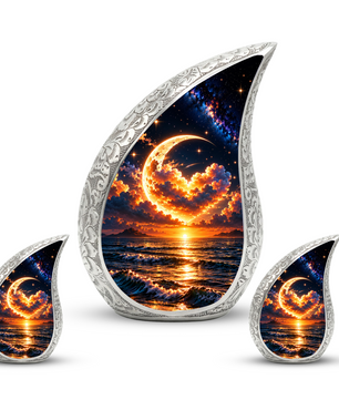 Ocean Sunset Adult Urn for Ashes, Golden Moon Cremation Urn for Human Ashes