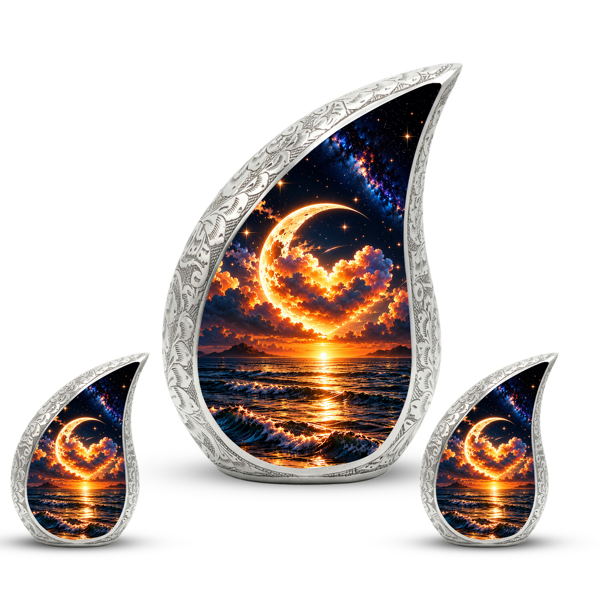 Ocean Sunset Adult Urn for Ashes, Golden Moon Cremation Urn for Human Ashes