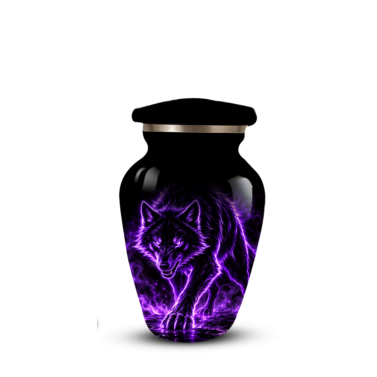 Purple Wolf Cremation Urn for Ashes | Personalized Wolf Memorial Urn | Black Wolf Adult Urn