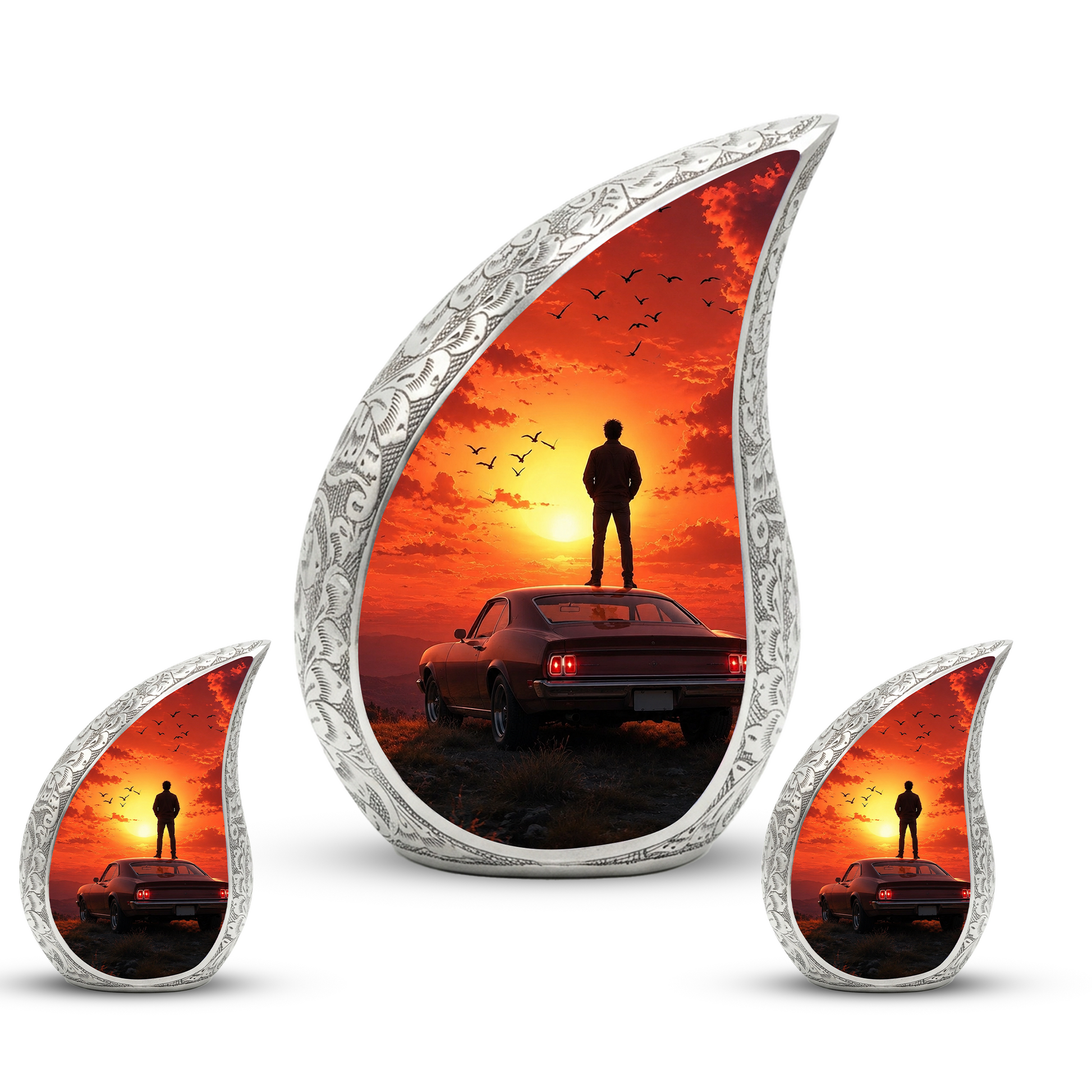 Classic Muscle Car Sunset Urn for Adult Ashes – Vintage Car Memorial Cremation Urn