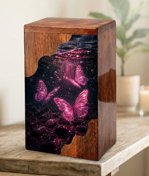 Butterfly Wooden Cremation Urn – Pink Butterfly Memorial Urn for Human Ashes