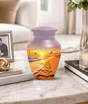 Beach Scene Urn For Ashes - Customizable Ocean Themed Heart Cremation Urns For Adults