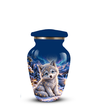 Celestial White Wolf Cremation Urn for Adult Ashes – Magical Winter Memorial Urn