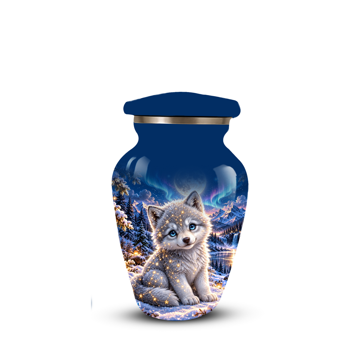 Celestial White Wolf Cremation Urn for Adult Ashes – Magical Winter Memorial Urn
