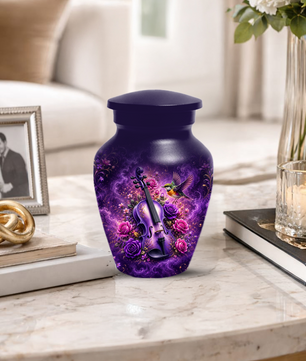 Purple Violin Hummingbird Cremation Urn for Human Ashes, Personalized Memorial Urn for Mom