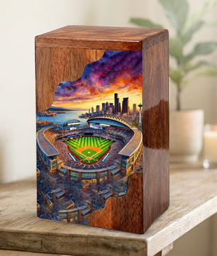 Wooden Cremation Urn – Baseball Stadium Memorial Urn | Custom Wooden Urn for Dad