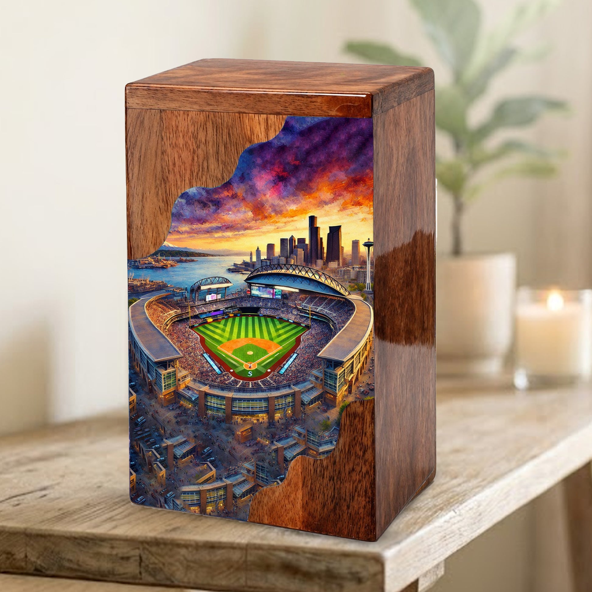 Wooden Cremation Urn – Baseball Stadium Memorial Urn | Custom Wooden Urn for Dad