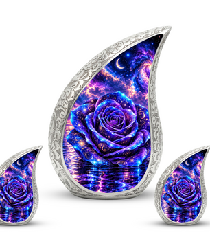 Galaxy Rose Cremation Urn for Mom - Purple Cosmic Rose Memorial Keepsake Urn