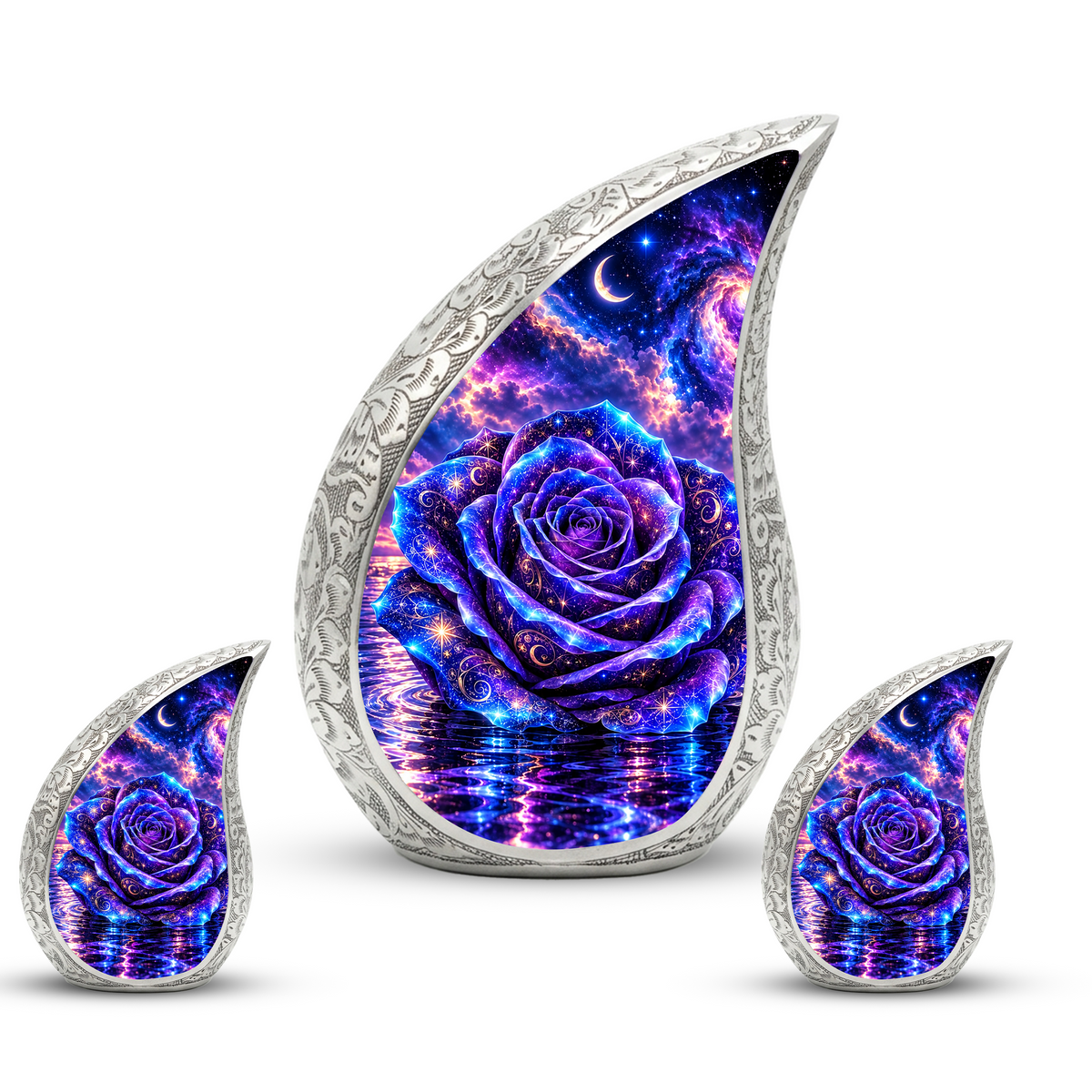 Galaxy Rose Cremation Urn for Mom - Purple Cosmic Rose Memorial Keepsake Urn