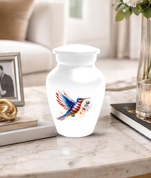 Patriotic Hummingbird Urn for Ashes, American Flag Cremation Urn