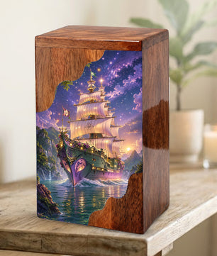 Wooden Cremation Urn for Human Ashes, Sailing Ship Memorial Urn, Adult Cremation Urn