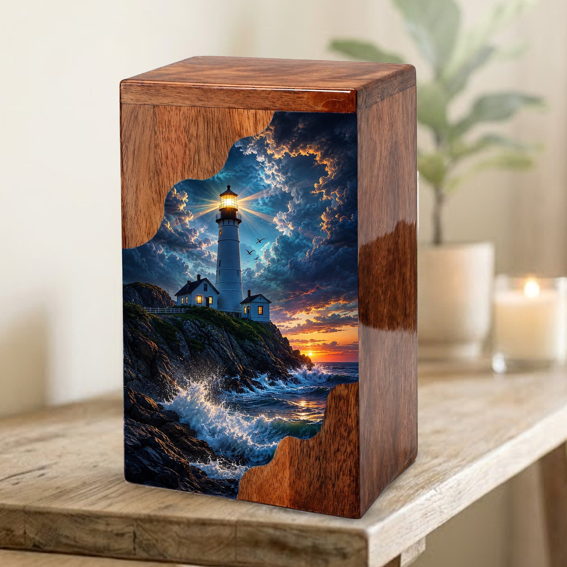 Lighthouse Wooden Cremation Urn for Human Ashes