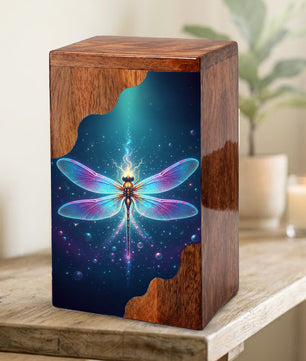 Dragonfly Wooden Cremation Urn – Radiant Butterfly Inspired Memorial Wooden Urn for Human Ashes
