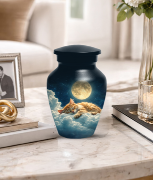 Cat Memorial Urn for Mom | Moon Cat Cremation  Large Urn for Ashes- Funeral Keepsake Urn