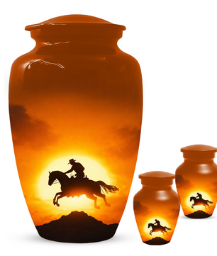 Western Cowboy Cremation Urn for Dad | Horse Memorial Urn for Human Ashes