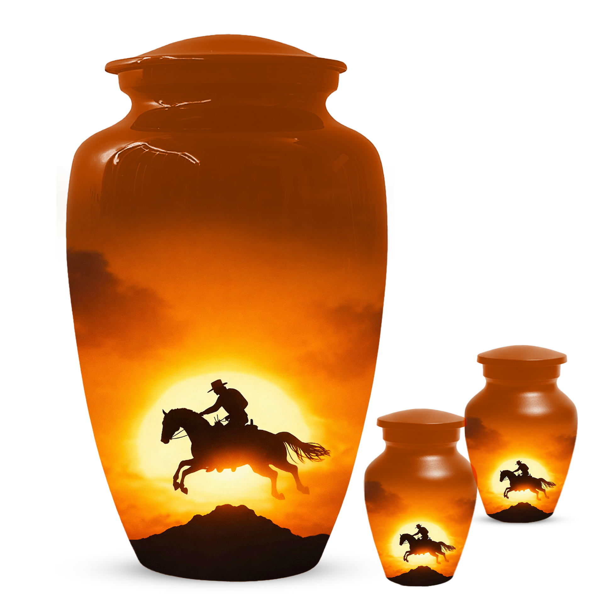 Western Cowboy Cremation Urn for Dad | Horse Memorial Urn for Human Ashes
