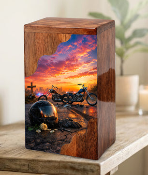 Motorcycle Memorial Wooden Cremation Urn – Wooden Urn for Human Ashes