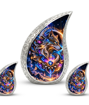 Celestial Wolf Cremation Urn for Ashes, Fantasy Animal Adult Memorial Urn