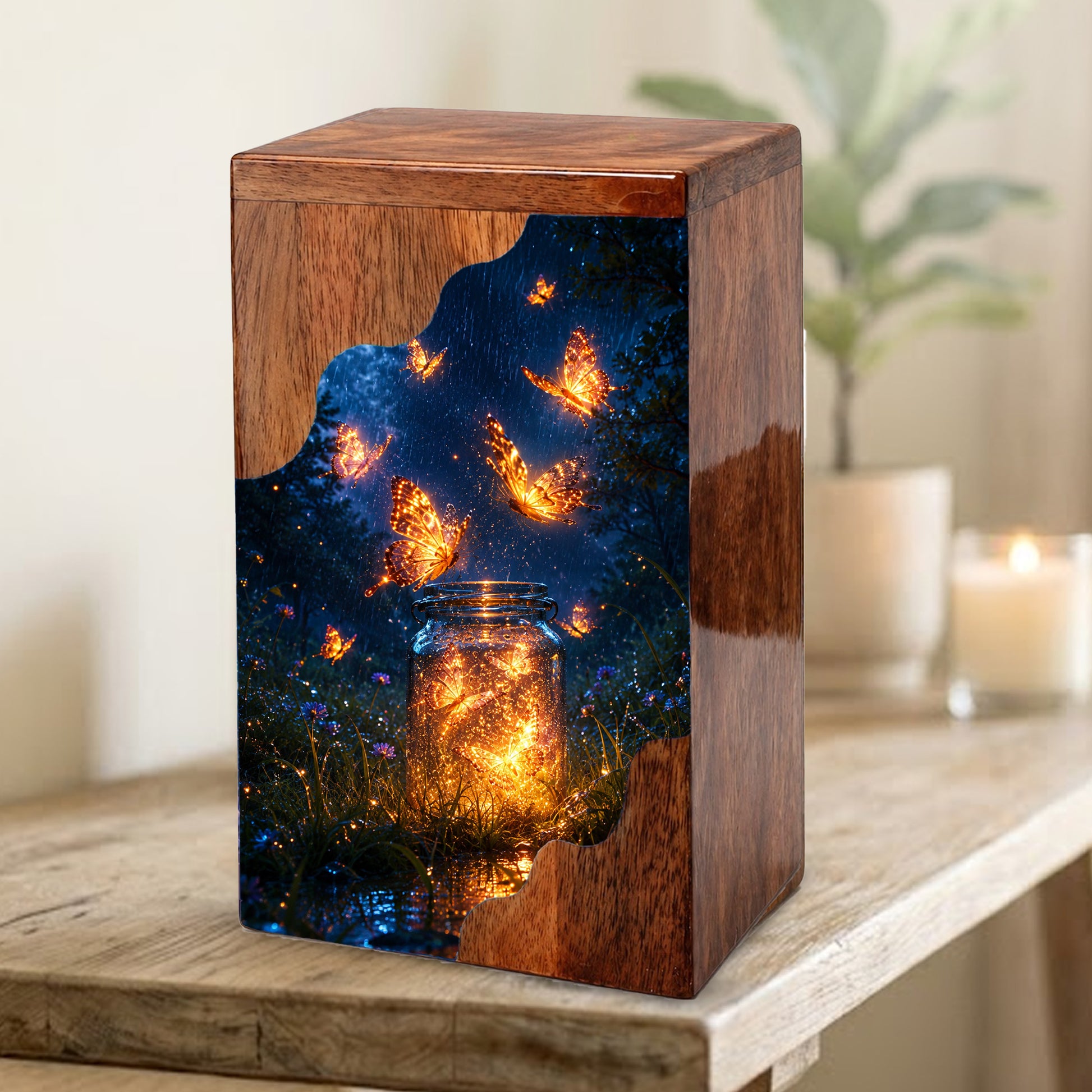 Butterfly Wooden Cremation Urn – Glowing Butterfly Memorial Urn for Human Ashes