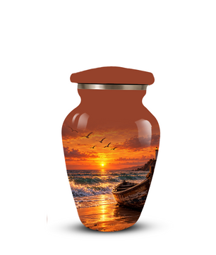Beach Cremation Urn for Ashes | Ocean Sunset Memorial Urn | Personalized Beach & Ocean Theme Urn