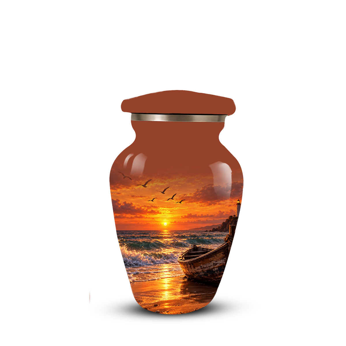 Beach Cremation Urn for Ashes | Ocean Sunset Memorial Urn | Personalized Beach & Ocean Theme Urn