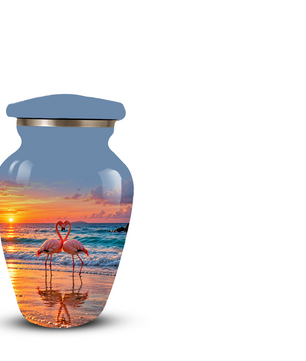 Flamingo Cremation Urn for Ashes, Romantic Beach Sunset Design, Custom Urn for Loved Ones